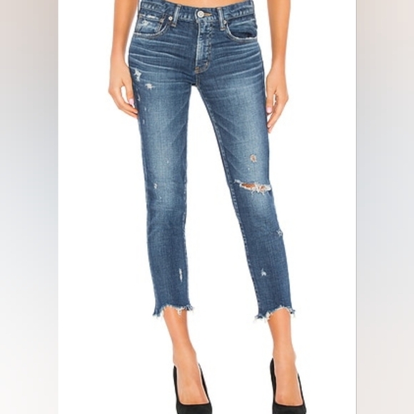 Moussy Vintage Glendele Distressed Tapered Raw Hem Ankle Skinny Denim Jeans - Picture 9 of 13